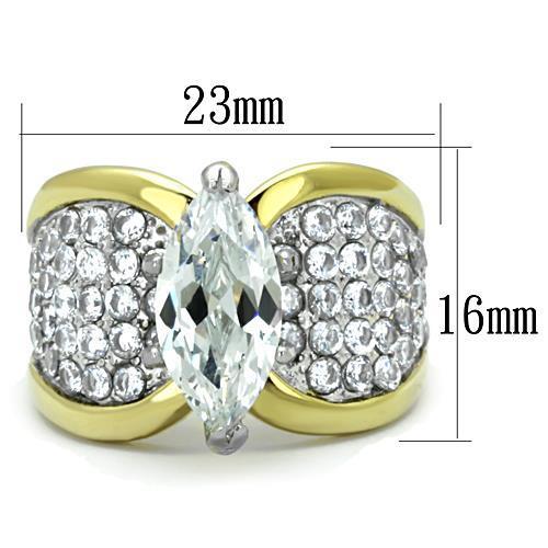 MATK1548 - Two-Tone IP Gold (Ion Plating) Stainless Steel Ring with AAA Grade CZ  in Clear
