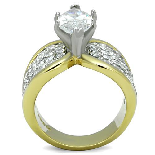 MATK1548 - Two-Tone IP Gold (Ion Plating) Stainless Steel Ring with AAA Grade CZ  in Clear
