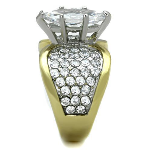 MATK1548 - Two-Tone IP Gold (Ion Plating) Stainless Steel Ring with AAA Grade CZ  in Clear