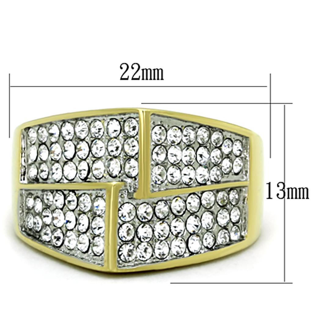 MATK1550 - Two-Tone IP Gold (Ion Plating) Stainless Steel Ring with Top Grade Crystal  in Clear