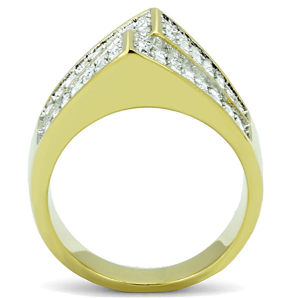 MATK1550 - Two-Tone IP Gold (Ion Plating) Stainless Steel Ring with Top Grade Crystal  in Clear