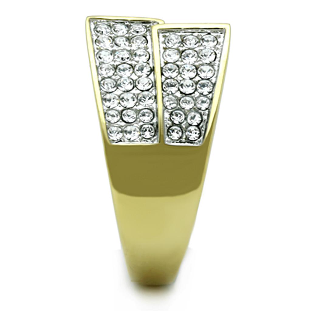 MATK1550 - Two-Tone IP Gold (Ion Plating) Stainless Steel Ring with Top Grade Crystal  in Clear
