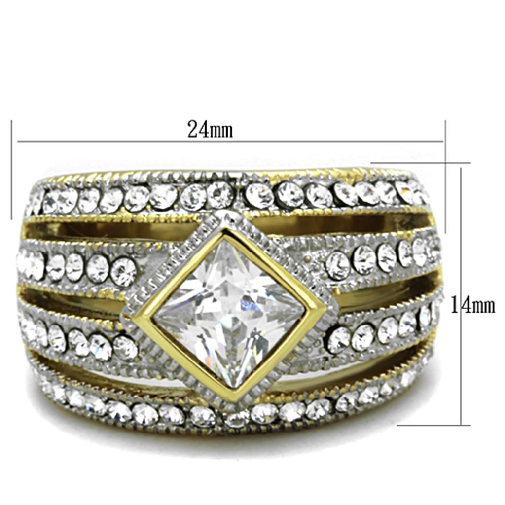 MATK1551 - Two-Tone IP Gold (Ion Plating) Stainless Steel Ring with AAA Grade CZ  in Clear
