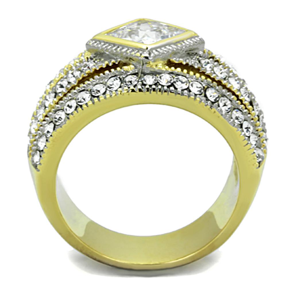 MATK1551 - Two-Tone IP Gold (Ion Plating) Stainless Steel Ring with AAA Grade CZ  in Clear