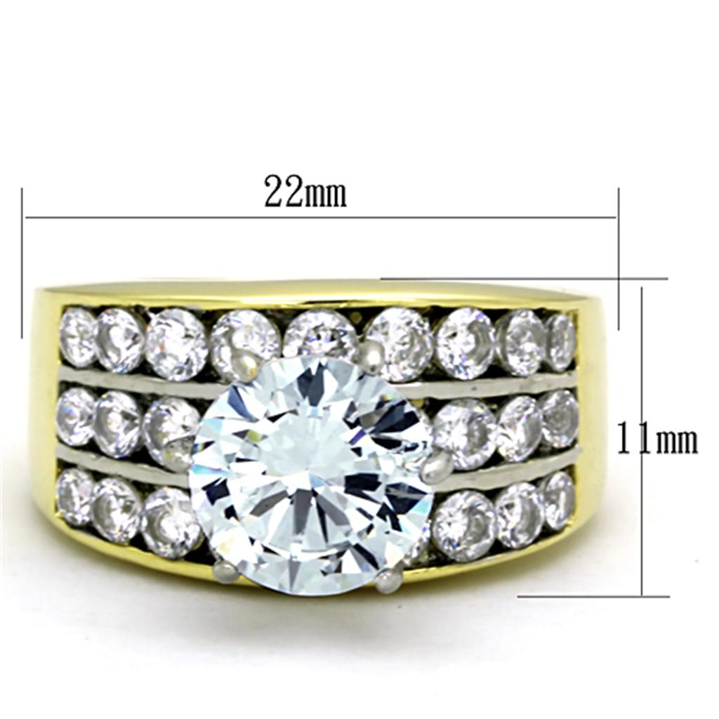 MATK1553 - Two-Tone IP Gold (Ion Plating) Stainless Steel Ring with AAA Grade CZ  in Clear