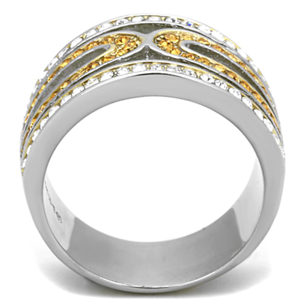 MATK1555 - Two-Tone IP Gold (Ion Plating) Stainless Steel Ring with Top Grade Crystal  in Topaz