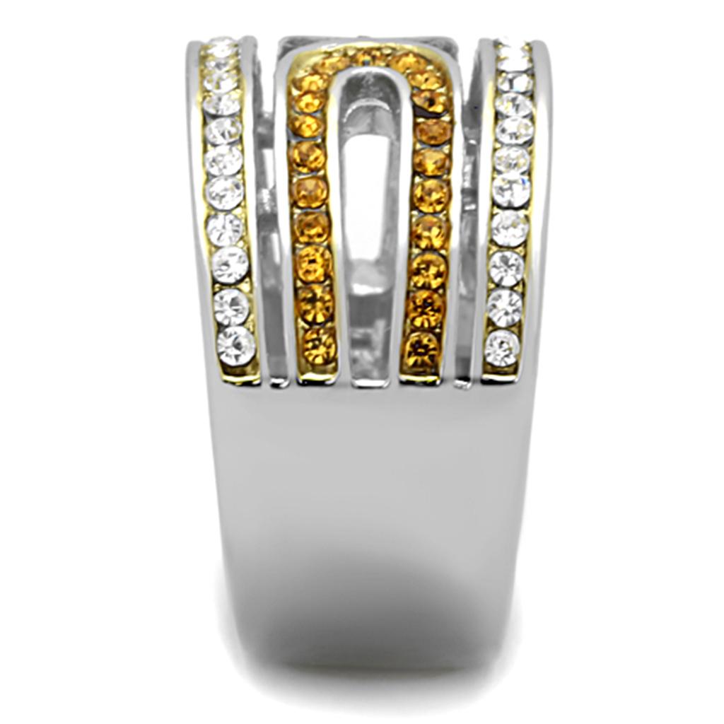 MATK1555 - Two-Tone IP Gold (Ion Plating) Stainless Steel Ring with Top Grade Crystal  in Topaz