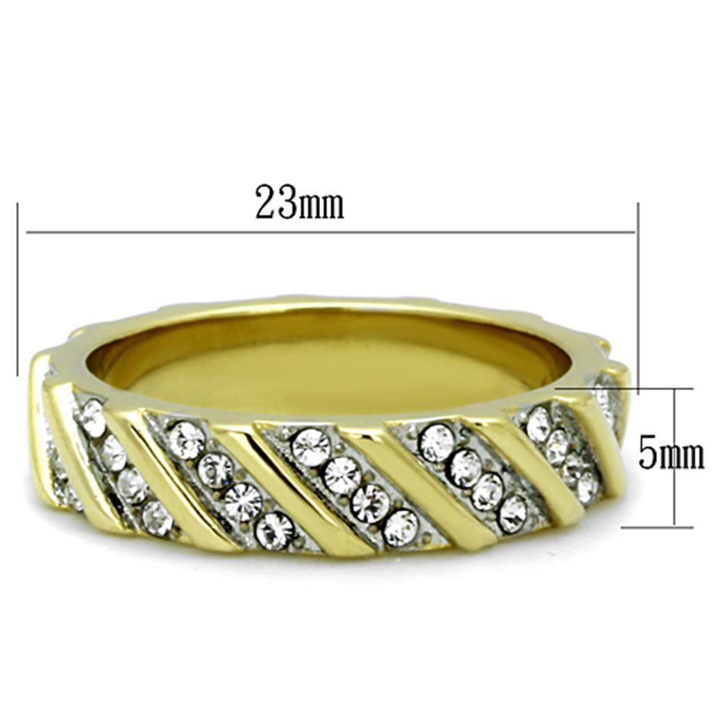 MATK1557 - Two-Tone IP Gold (Ion Plating) Stainless Steel Ring with Top Grade Crystal  in Clear
