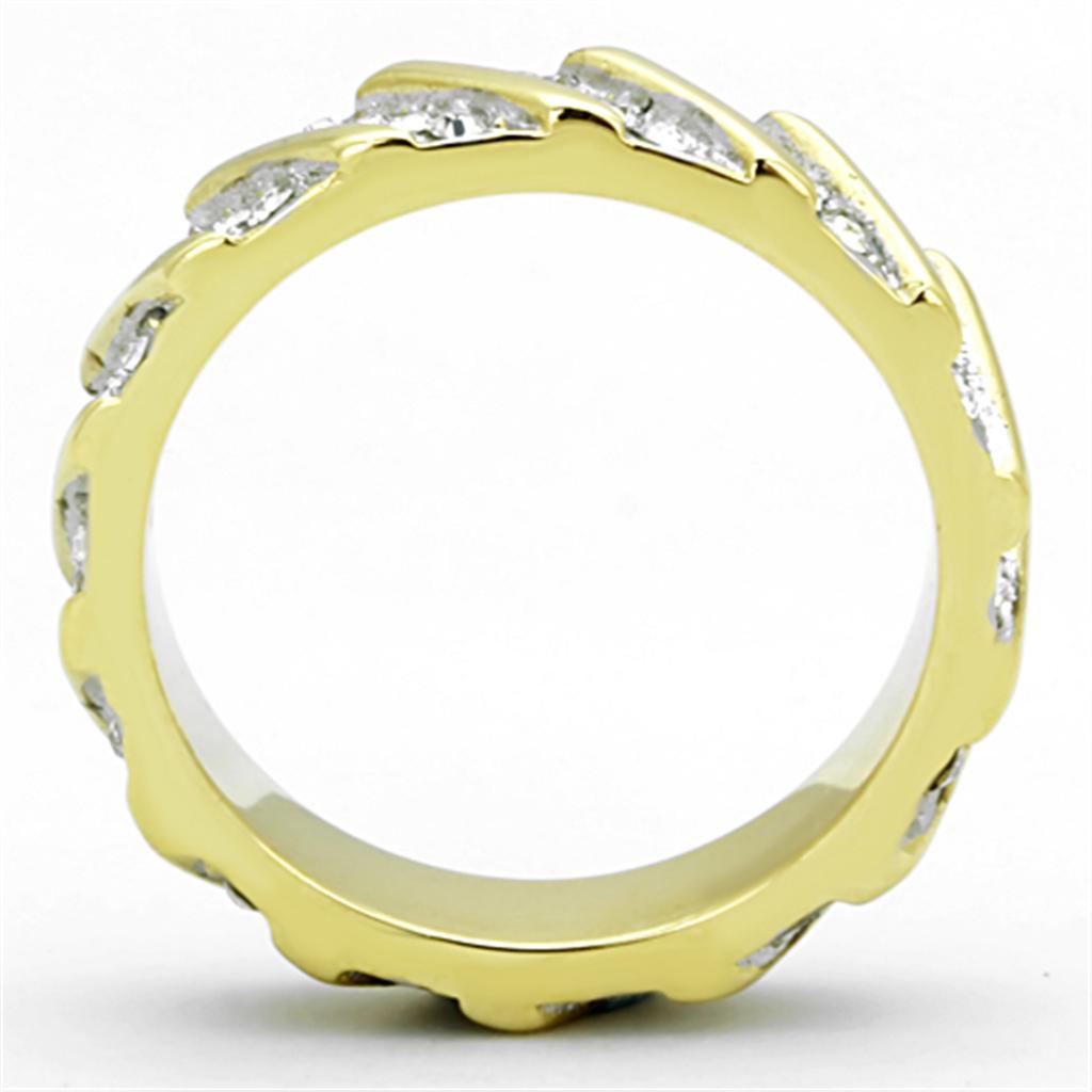 MATK1557 - Two-Tone IP Gold (Ion Plating) Stainless Steel Ring with Top Grade Crystal  in Clear