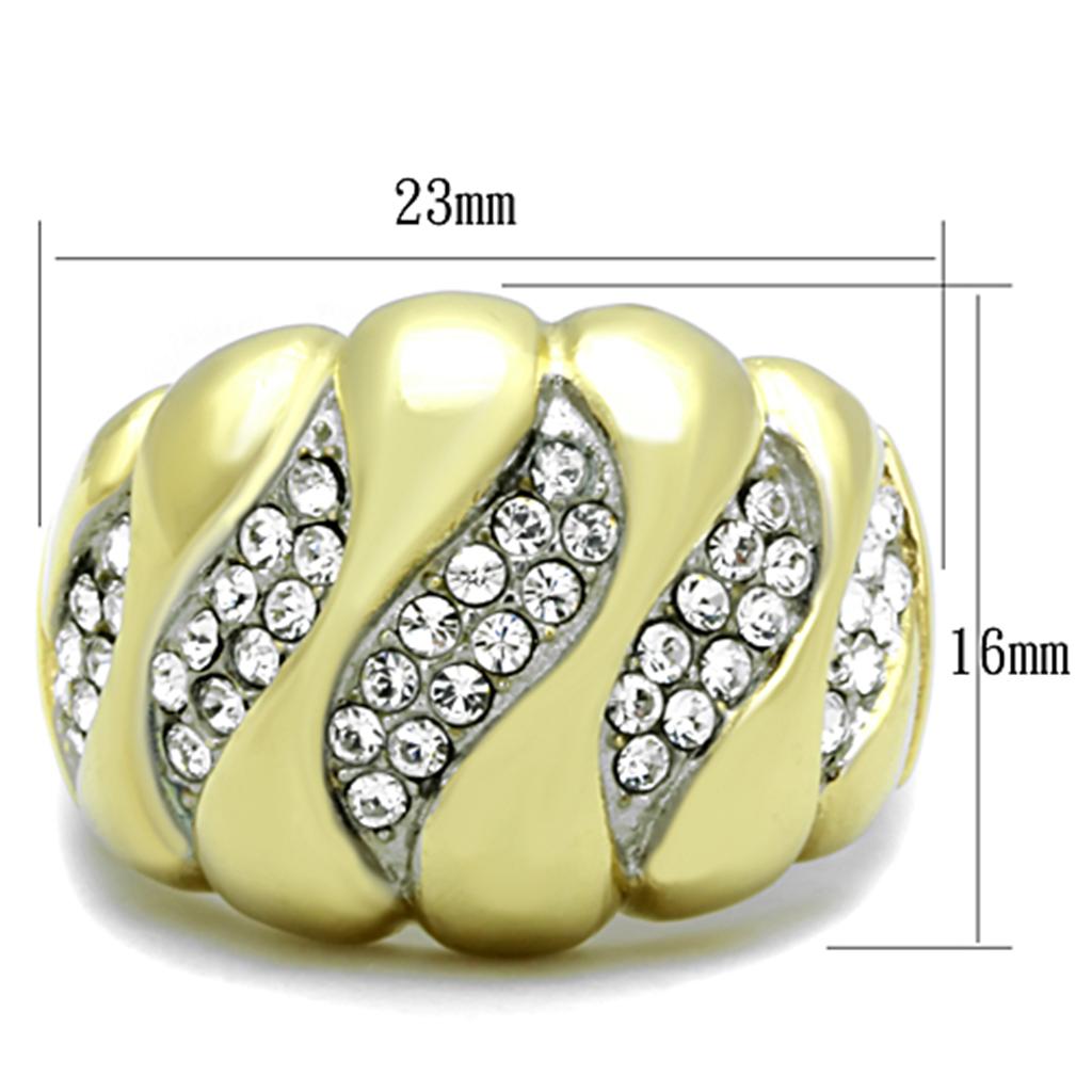 MATK1559 - Two-Tone IP Gold (Ion Plating) Stainless Steel Ring with Top Grade Crystal  in Clear