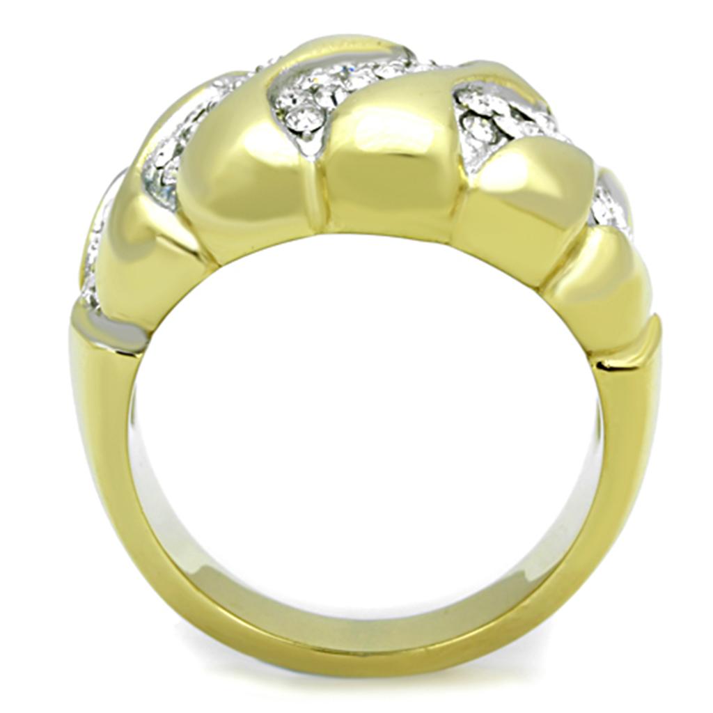 MATK1559 - Two-Tone IP Gold (Ion Plating) Stainless Steel Ring with Top Grade Crystal  in Clear