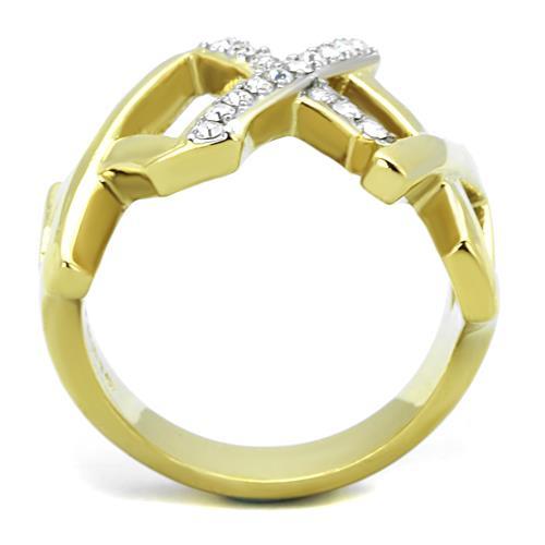 MATK1560 - Two-Tone IP Gold (Ion Plating) Stainless Steel Ring with Top Grade Crystal  in Clear