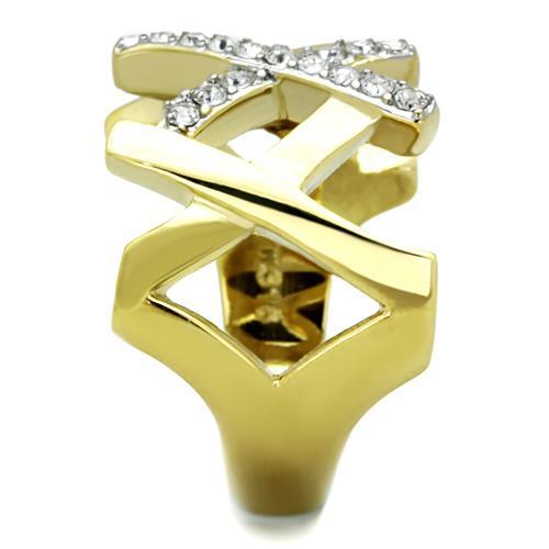 MATK1560 - Two-Tone IP Gold (Ion Plating) Stainless Steel Ring with Top Grade Crystal  in Clear