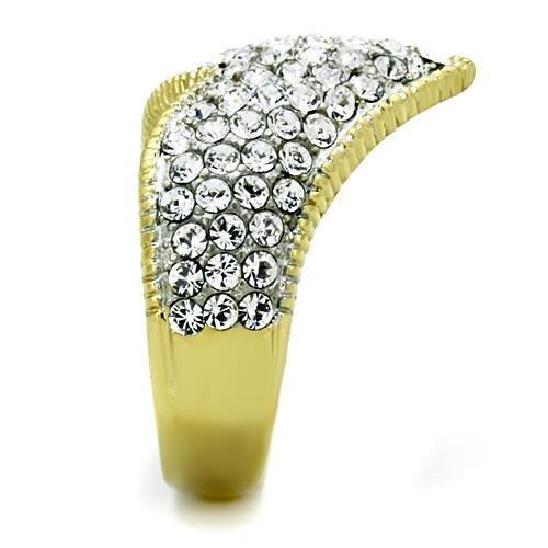 MATK1562 - Two-Tone IP Gold (Ion Plating) Stainless Steel Ring with Top Grade Crystal  in Clear