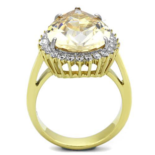 MATK1564 - Two-Tone IP Gold (Ion Plating) Stainless Steel Ring with AAA Grade CZ  in Champagne