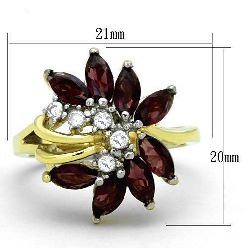 MATK1565 - Two-Tone IP Gold (Ion Plating) Stainless Steel Ring with Synthetic Synthetic Glass in Amethyst