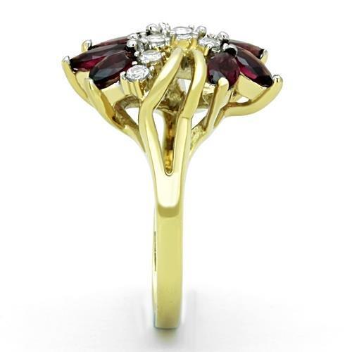 MATK1565 - Two-Tone IP Gold (Ion Plating) Stainless Steel Ring with Synthetic Synthetic Glass in Amethyst