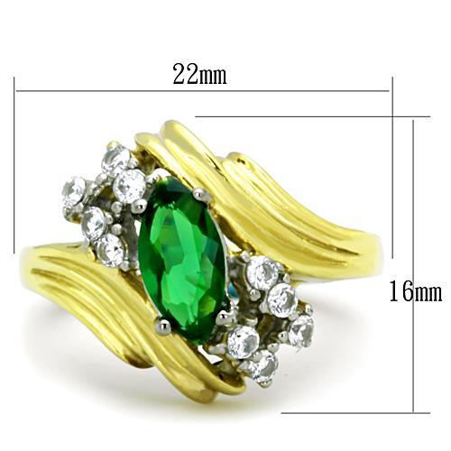 MATK1566 - Two-Tone IP Gold (Ion Plating) Stainless Steel Ring with Synthetic Synthetic Glass in Emerald