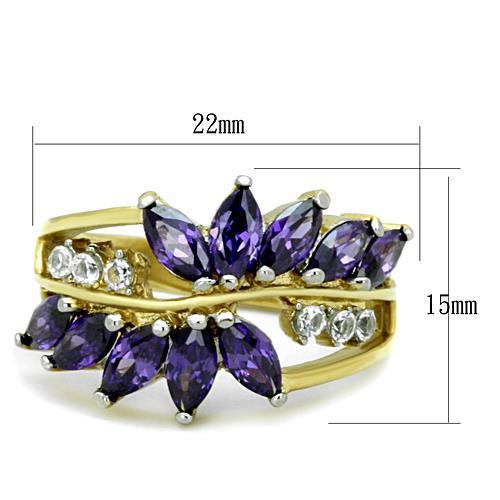 MATK1568 - Two-Tone IP Gold (Ion Plating) Stainless Steel Ring with AAA Grade CZ  in Amethyst