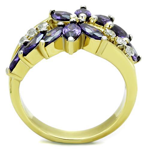MATK1568 - Two-Tone IP Gold (Ion Plating) Stainless Steel Ring with AAA Grade CZ  in Amethyst