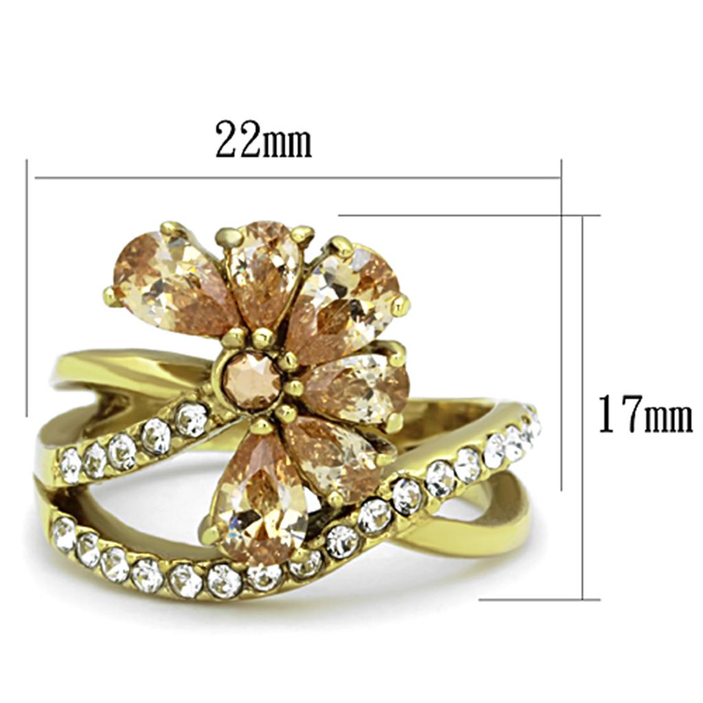 MATK1574 - IP Gold(Ion Plating) Stainless Steel Ring with AAA Grade CZ  in Champagne