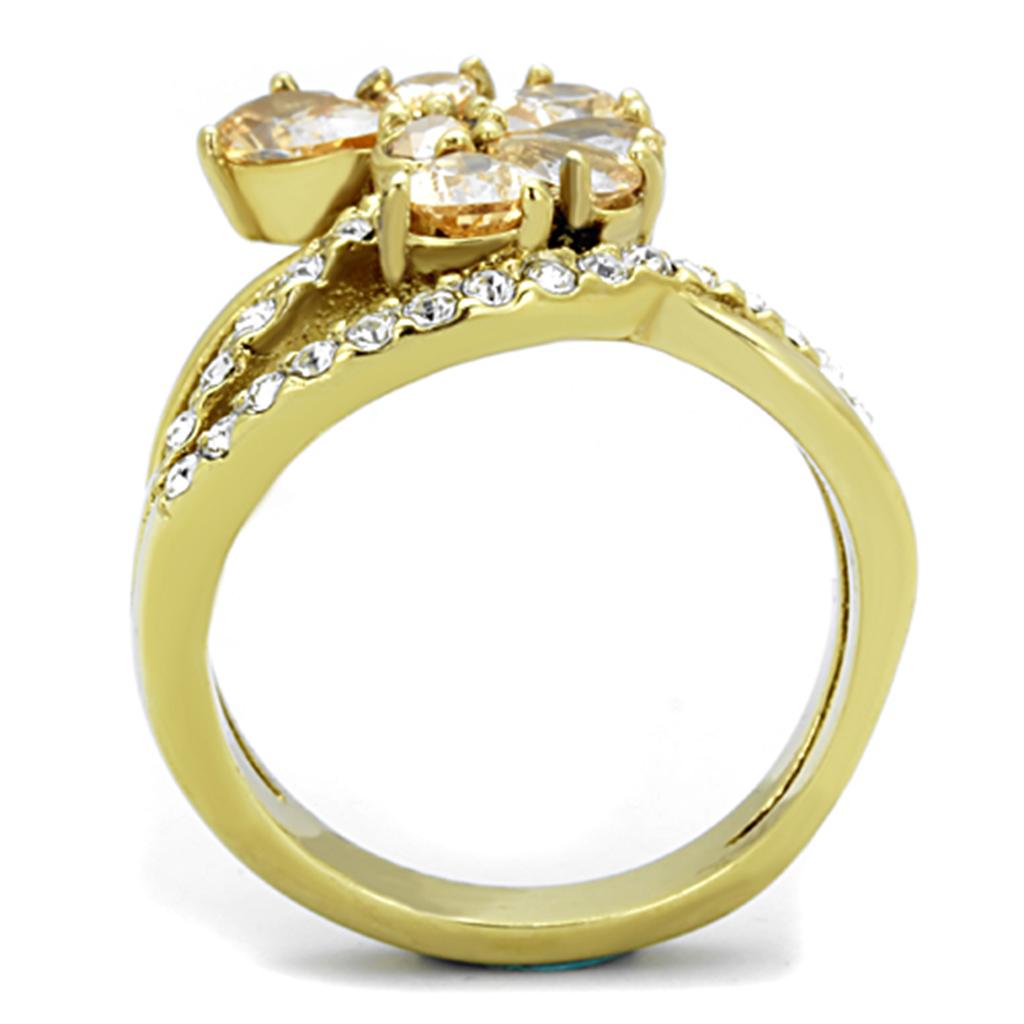 MATK1574 - IP Gold(Ion Plating) Stainless Steel Ring with AAA Grade CZ  in Champagne