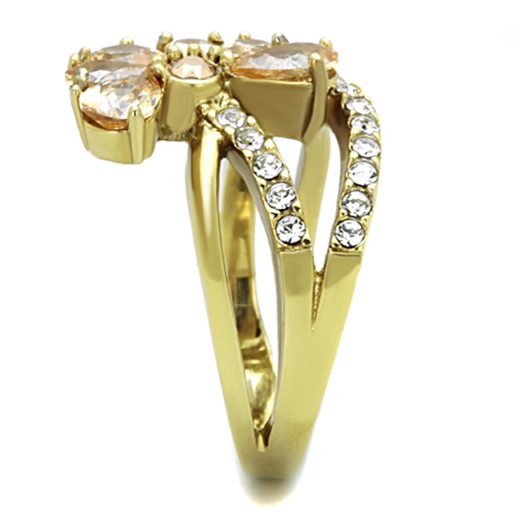 MATK1574 - IP Gold(Ion Plating) Stainless Steel Ring with AAA Grade CZ  in Champagne