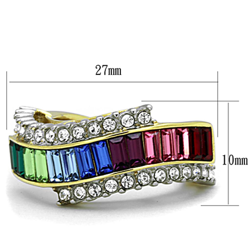 MATK1575 - Two-Tone IP Gold (Ion Plating) Stainless Steel Ring with Top Grade Crystal  in Multi Color