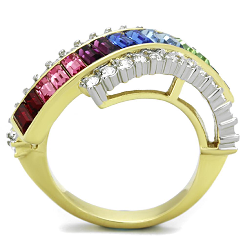 MATK1575 - Two-Tone IP Gold (Ion Plating) Stainless Steel Ring with Top Grade Crystal  in Multi Color
