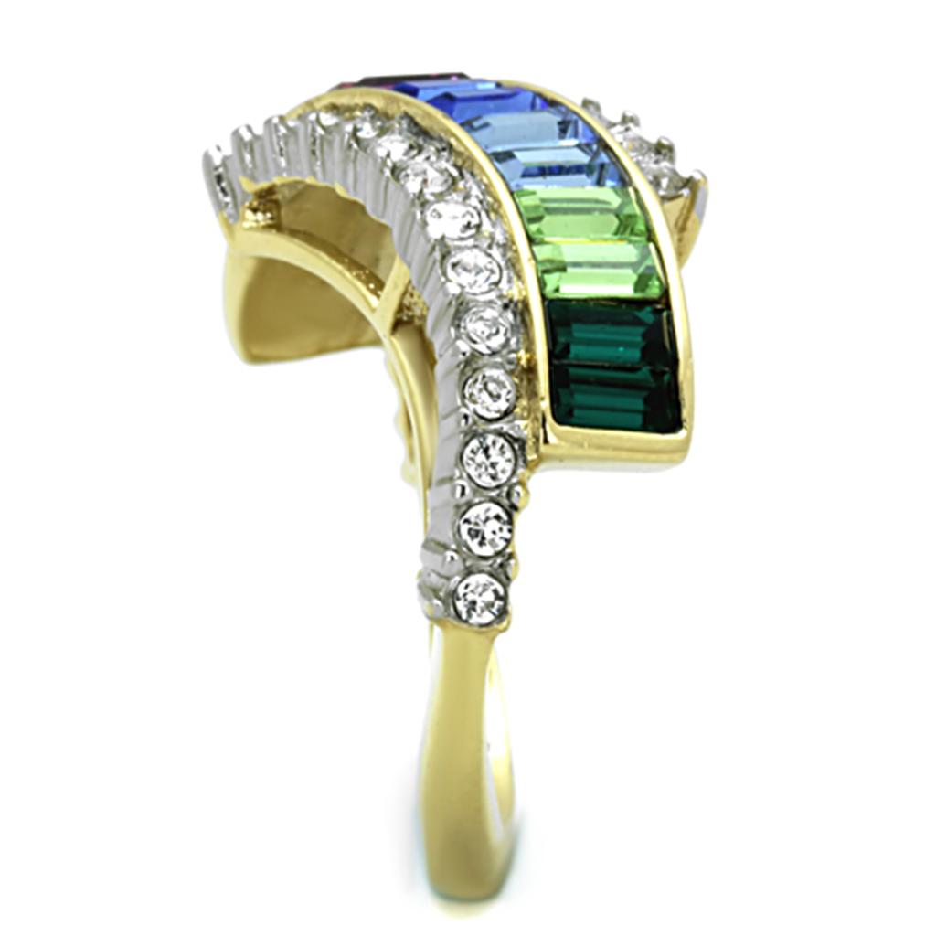 MATK1575 - Two-Tone IP Gold (Ion Plating) Stainless Steel Ring with Top Grade Crystal  in Multi Color