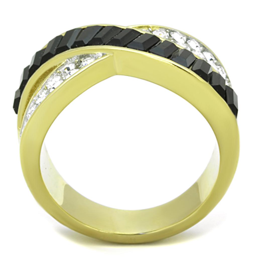 MATK1577 - Two-Tone IP Gold (Ion Plating) Stainless Steel Ring with Top Grade Crystal  in Jet
