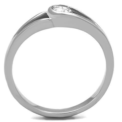 MATK1581 - High polished (no plating) Stainless Steel Ring with AAA Grade CZ  in Clear