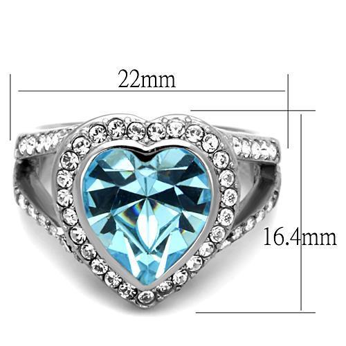 MATK1582 - High polished (no plating) Stainless Steel Ring with Top Grade Crystal  in Sea Blue