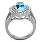MATK1582 - High polished (no plating) Stainless Steel Ring with Top Grade Crystal  in Sea Blue