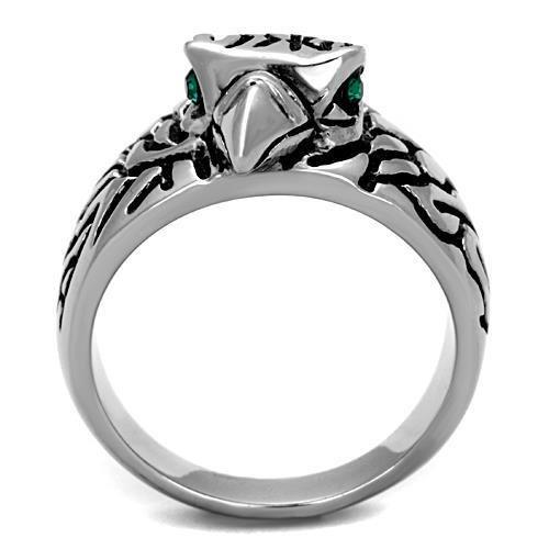 MATK1600 - High polished (no plating) Stainless Steel Ring with Top Grade Crystal  in Emerald