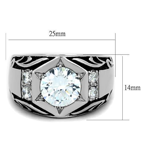 MATK1606 - High polished (no plating) Stainless Steel Ring with AAA Grade CZ  in Clear