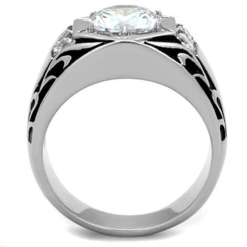 MATK1606 - High polished (no plating) Stainless Steel Ring with AAA Grade CZ  in Clear