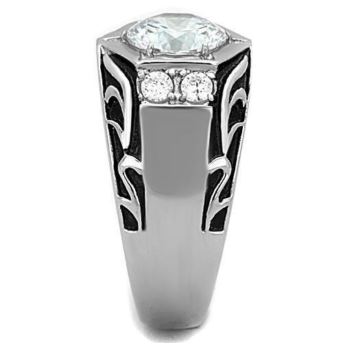 MATK1606 - High polished (no plating) Stainless Steel Ring with AAA Grade CZ  in Clear