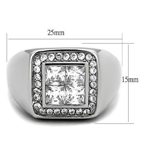 MATK1608 - High polished (no plating) Stainless Steel Ring with AAA Grade CZ  in Clear