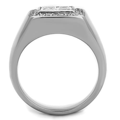 MATK1608 - High polished (no plating) Stainless Steel Ring with AAA Grade CZ  in Clear