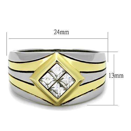 MATK1610 - Two-Tone IP Gold (Ion Plating) Stainless Steel Ring with Top Grade Crystal  in Clear