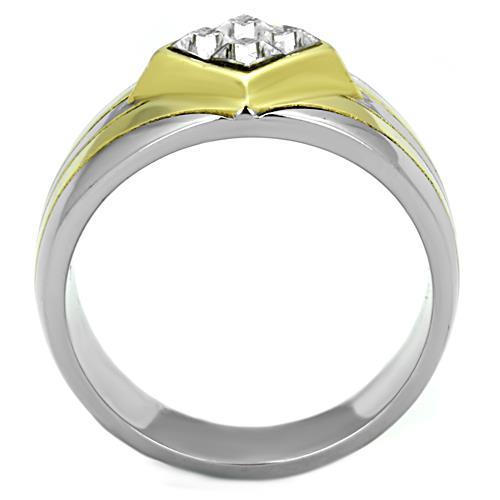 MATK1610 - Two-Tone IP Gold (Ion Plating) Stainless Steel Ring with Top Grade Crystal  in Clear