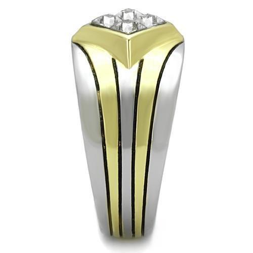 MATK1610 - Two-Tone IP Gold (Ion Plating) Stainless Steel Ring with Top Grade Crystal  in Clear