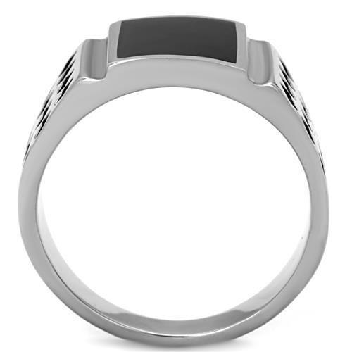 MATK1611 - High polished (no plating) Stainless Steel Ring with Epoxy  in Jet