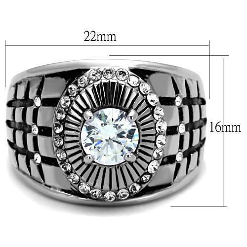 MATK1614 - High polished (no plating) Stainless Steel Ring with AAA Grade CZ  in Clear