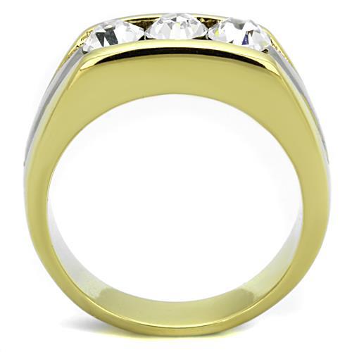 MATK1615 - Two-Tone IP Gold (Ion Plating) Stainless Steel Ring with Top Grade Crystal  in Clear