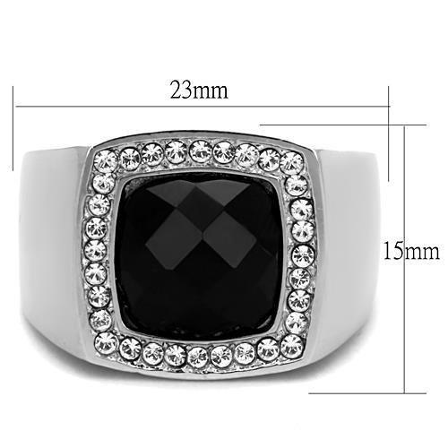 MATK1616 - High polished (no plating) Stainless Steel Ring with Semi-Precious Onyx in Jet