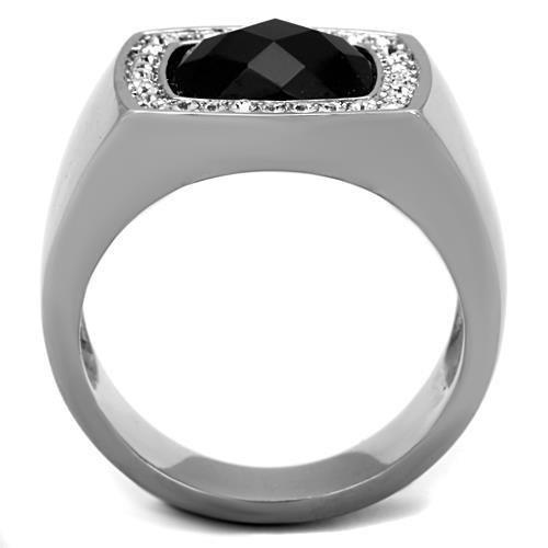 MATK1616 - High polished (no plating) Stainless Steel Ring with Semi-Precious Onyx in Jet