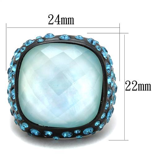 MATK1617 - IP Black(Ion Plating) Stainless Steel Ring with Synthetic Synthetic Glass in Sea Blue