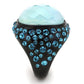 MATK1617 - IP Black(Ion Plating) Stainless Steel Ring with Synthetic Synthetic Glass in Sea Blue